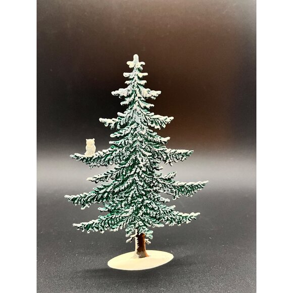 Wilhelm Schweizer Pewter Slender Winter Pine Tree w Owl Holiday Snow Tree 5.5 in - Picture 3 of 5